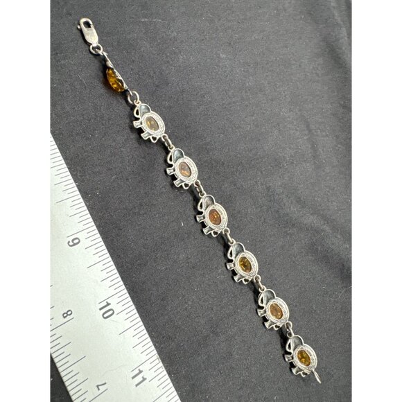 Baltic Honey Amber Lucky Elephant Sterling Silver 7" Bracelet - Picture 7 of 9